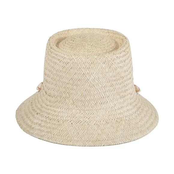 New Wyeth Seashell-Embellished Chin Strap Natural Straw Bucket Hat One Size NWT